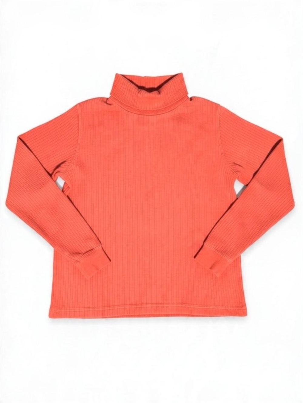 100% Cotton Land’s End Coral Orange Ribbed Turtleneck Sweater